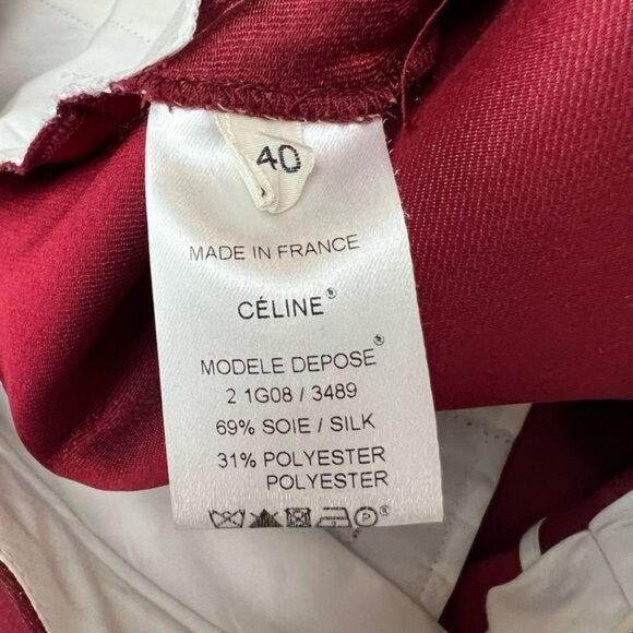 Vintage Celine Women’s 40 US 12 Red Silk Pleated Dress Pants Cropped Pockets - Picture 10 of 13